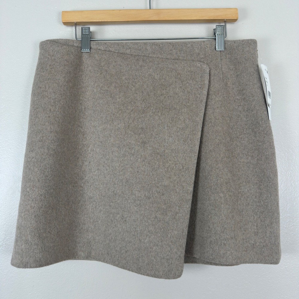 French Connection Women's 12‎ Mini Skirt Beige Wool Blend Wrap Front NEW